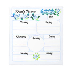 Blue Flowers Weekly Planner Notepad