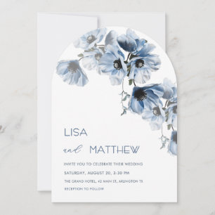 Blue Flowers White Casual Wedding Invitation
