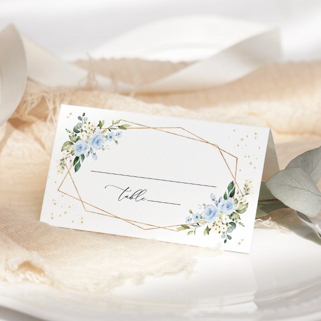 Blue Flowers, White Flowers, Boho, Bridal Shower Place Card (Creator Uploaded)