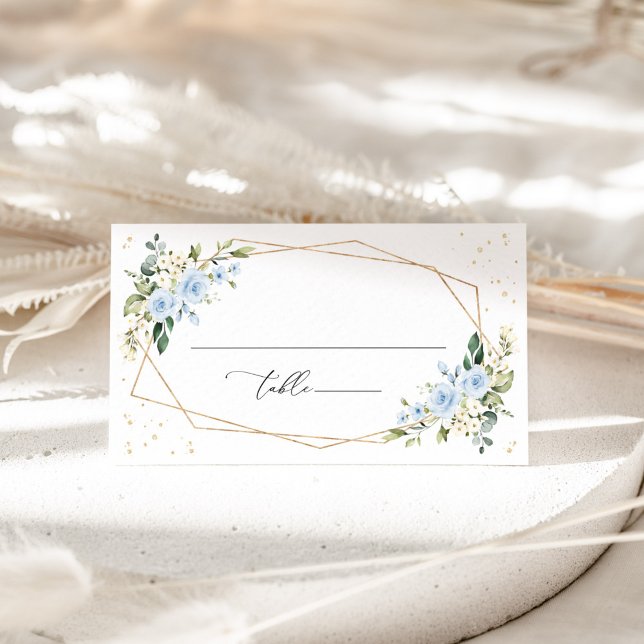 Blue Flowers, White Flowers, Boho, Bridal Shower Place Card (Creator Uploaded)
