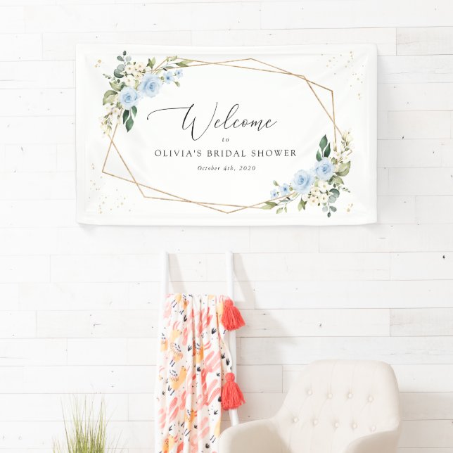 Blue Flowers, White Flowers, Boho, Bridal Welcome Banner (Insitu)