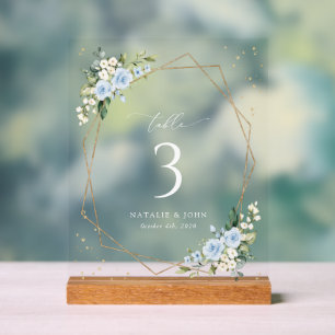 Blue Flowers, White Flowers, Boho, Table Numbers Acrylic Sign