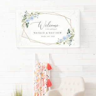 Blue Flowers, White Flowers, Boho, Wedding Welcome Banner