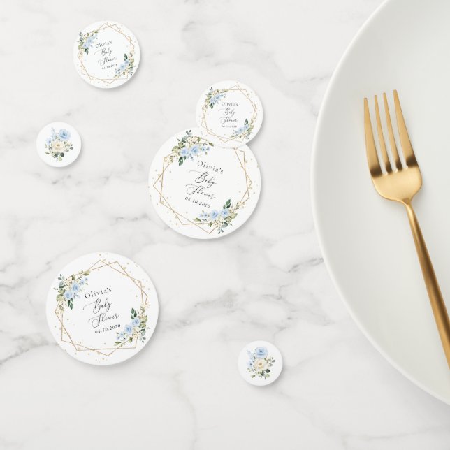 Blue Flowers, White Flowers, Greenery, Baby Shower Confetti (Group)