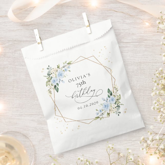 Blue Flowers, White Flowers, Greenery, Birthday Favour Bag (Clipped)