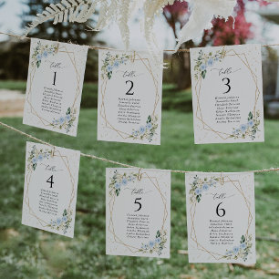 Blue Flowers, White Flowers, Seating Chart Cards