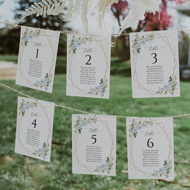 Blue Flowers, White Flowers, Seating Chart Cards (Creator Uploaded)