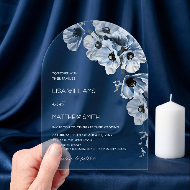 Blue Flowers White Wedding Acrylic Invitations (Creator Uploaded)