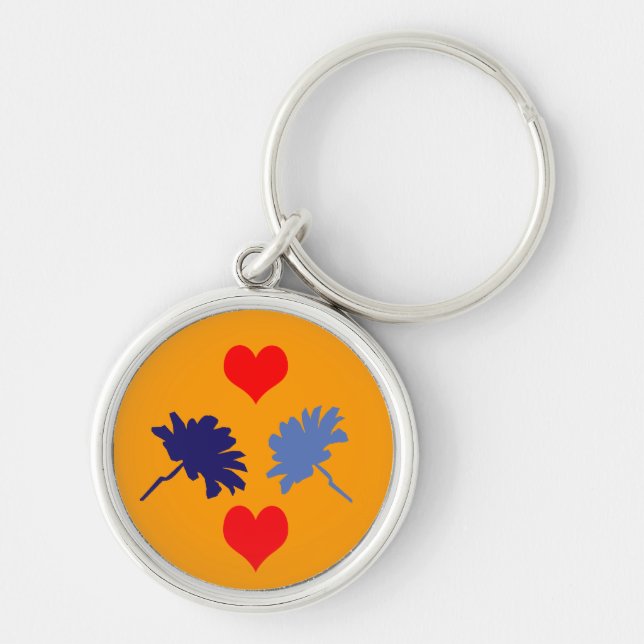 Blue Flowers with Red Hearts Keychain (Front)