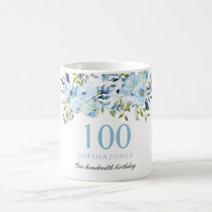 Blue Flowers Womans 100th Birthday Party Present Coffee Mug