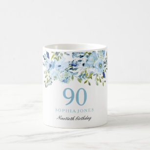 Blue Flowers Womans 90th Birthday Party Gift Coffee Mug