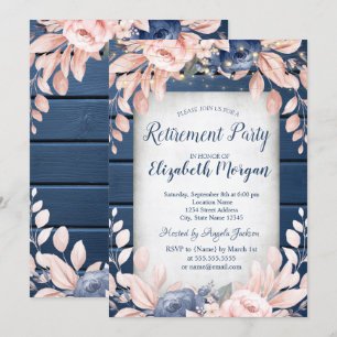 Blue Flowers Wood Retirement Party Invitation