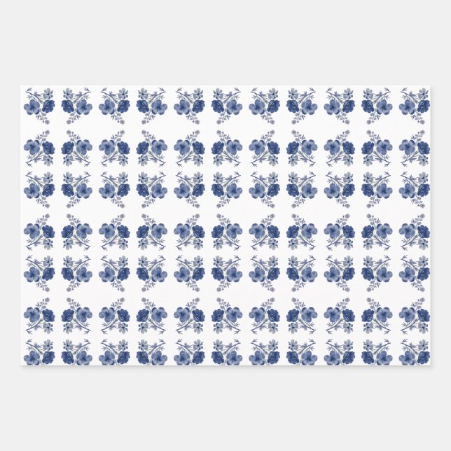 Blue Flowers Wrapping Paper Sheet (Front)