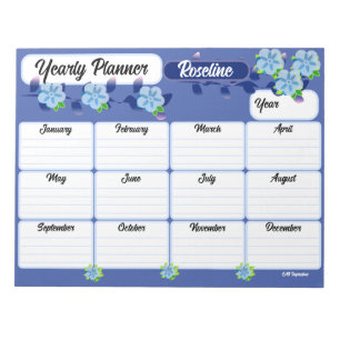 Blue Flowers Yearly Planner Notepad