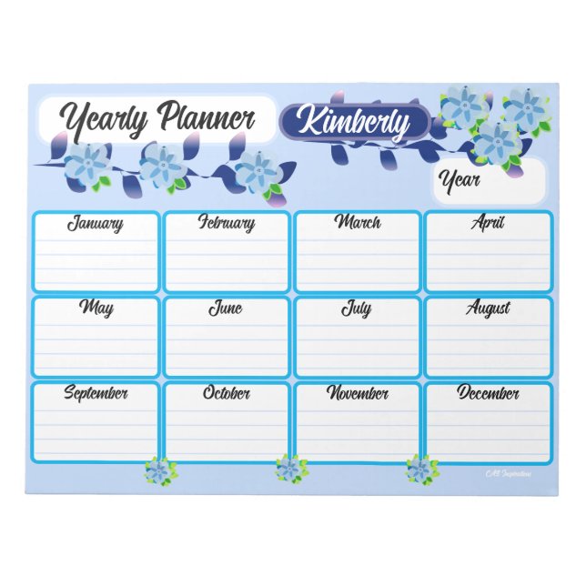 Blue Flowers Yearly Planner Notepad (Front)