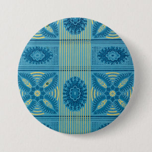Blue  flowers yellow stripes vintage art Pattern  7.5 Cm Round Badge