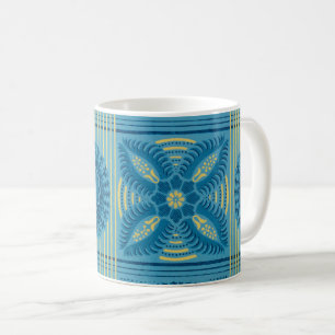 Blue  flowers yellow stripes vintage art Pattern  Coffee Mug
