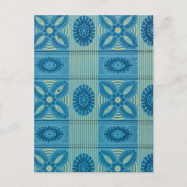 Blue  flowers yellow stripes vintage art Pattern  Postcard (Front)