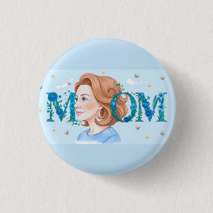 Blue Flowery Mom 3 Cm Round Badge