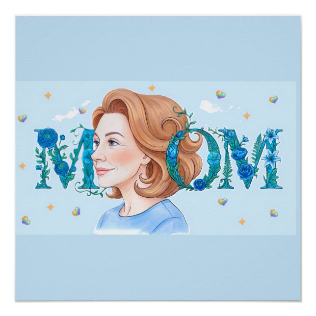 Blue Flowery Mom Glossy Poster (Front)