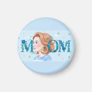 Blue Flowery Mom Magnet