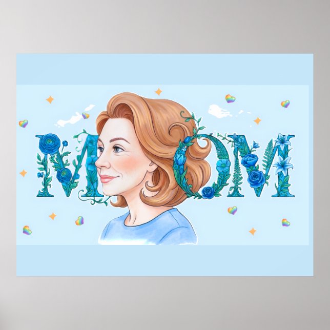 Blue Flowery Mom Poster (Front)