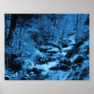 Blue Flowing Brook Abstract Fantasy Art Poster