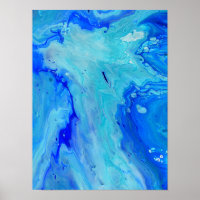 Blue Fluid Abstract Modern Marble Swirl Art
