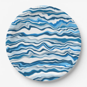  Blue Fluid Art Marble Pour Painting Strip Paper Plate