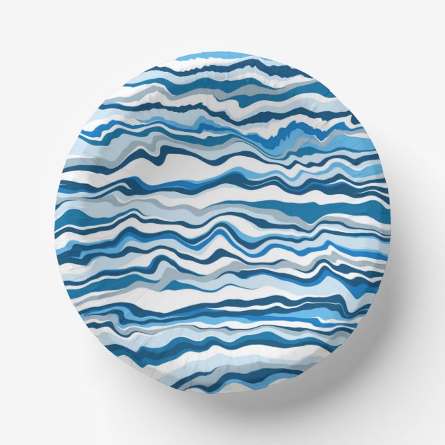  Blue Fluid Art Marble Pour Painting Stripe   Paper Plate (Front)