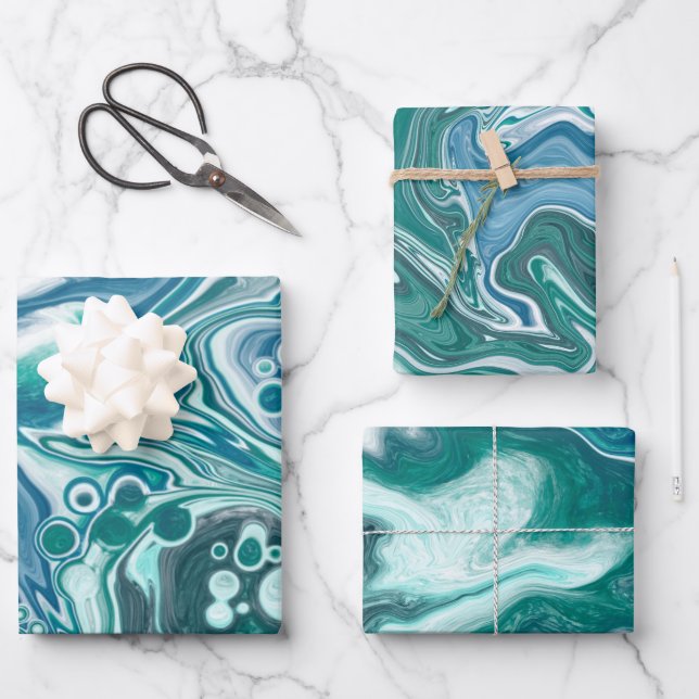 Blue fluid Art marble Wrapping Paper Sheet (Front)