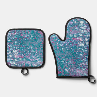Blue Fluid Art Oven Mitt & Pot Holder Set
