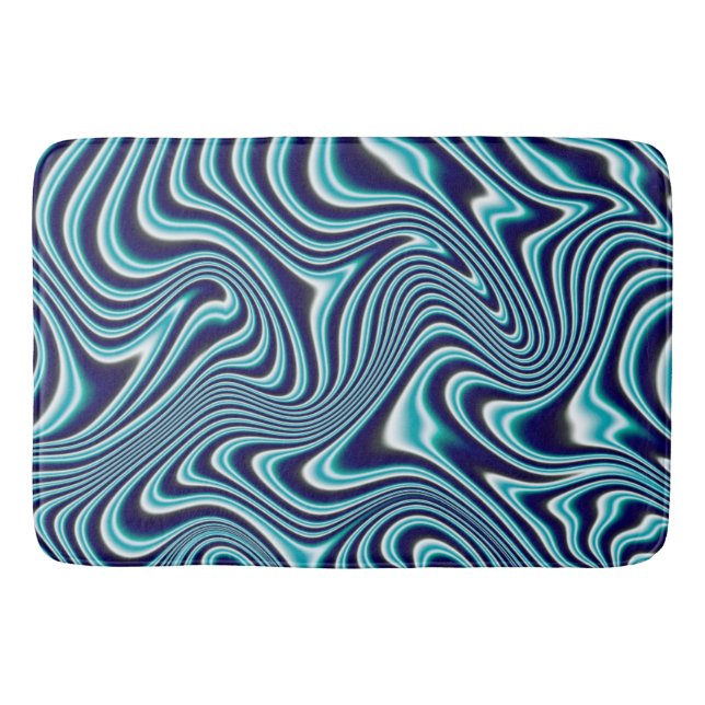 Blue Fluid Marbling Painting Bath Mat (Front)