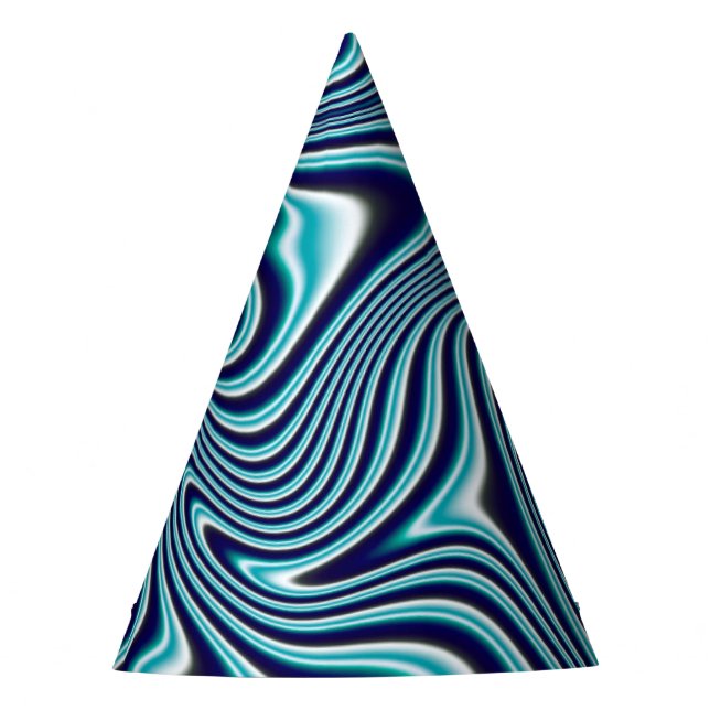 Blue Fluid Marbling Painting  Party Hat (Front)