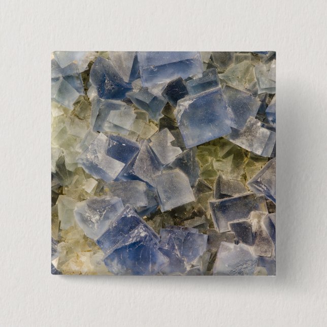 Blue Fluorite Crystals in Matrix 15 Cm Square Badge (Front)