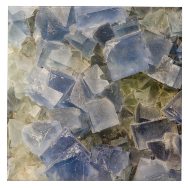 Blue Fluorite Crystals in Matrix Ceramic Tile (Front)