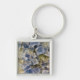 Blue Fluorite Crystals in Matrix Key Ring
