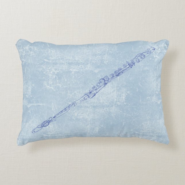 Blue Flute Line Drawing Textured Effect Backdrop Decorative Cushion (Front)
