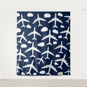 Blue flying aeroplanes aircraft pattern  tapestry