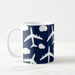 Blue flying airplanes aircraft pattern coffee mug