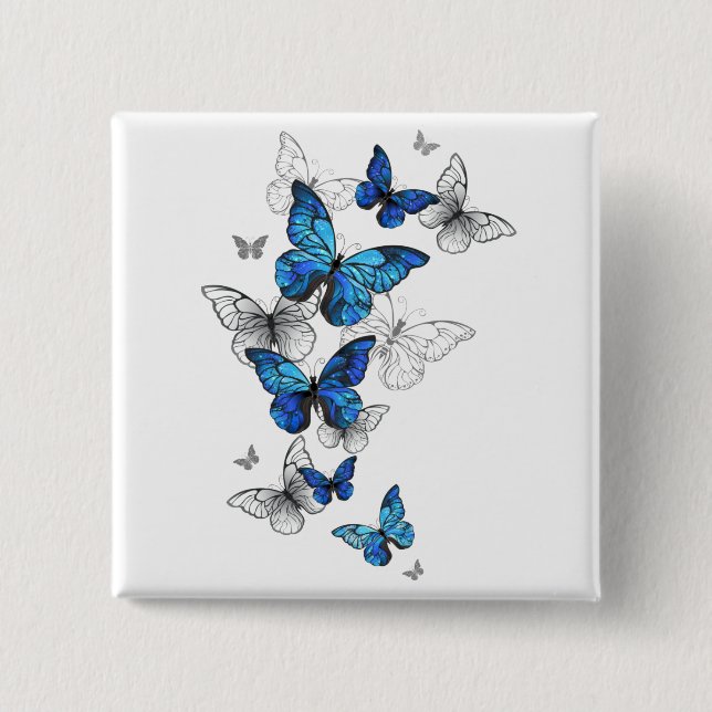 Blue Flying Butterflies Morpho 15 Cm Square Badge (Front)