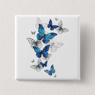 Blue Flying Butterflies Morpho 15 Cm Square Badge