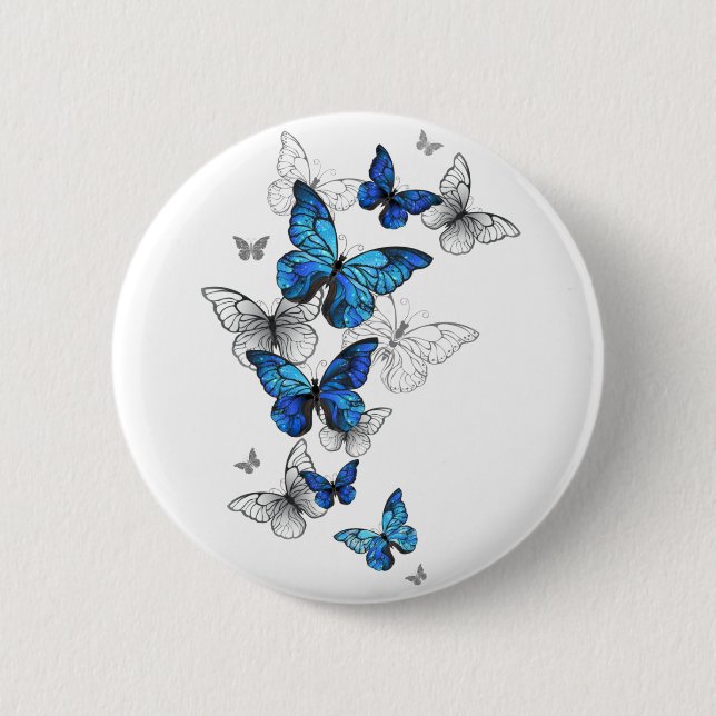 Blue Flying Butterflies Morpho 6 Cm Round Badge (Front)