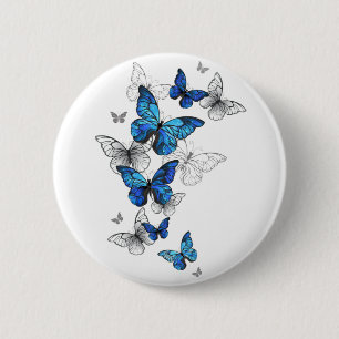 Blue Flying Butterflies Morpho 6 Cm Round Badge