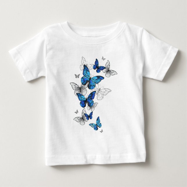 Blue Flying Butterflies Morpho Baby T-Shirt (Front)