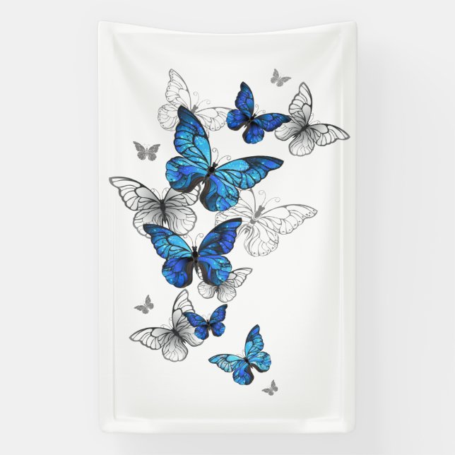 Blue Flying Butterflies Morpho Banner (Vertical)