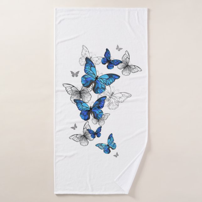 Blue Flying Butterflies Morpho Bath Towel (Bath Towel)