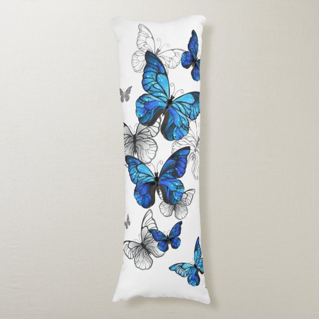 Blue Flying Butterflies Morpho Body Cushion (Front Vertical)