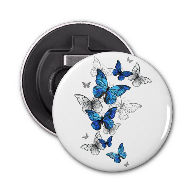 Blue Flying Butterflies Morpho Bottle Opener (Front)