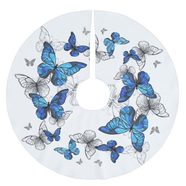 Blue Flying Butterflies Morpho Brushed Polyester Tree Skirt (Front)